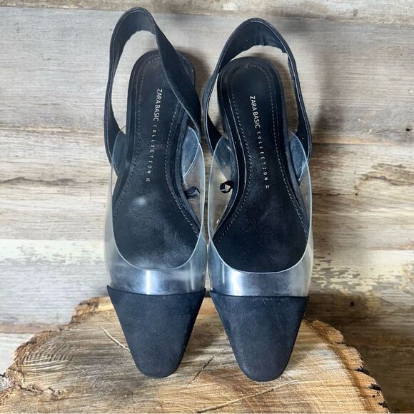 NWOB Zara Black and Clear Slingback Flats sz 5 - Picture 9 of 9
